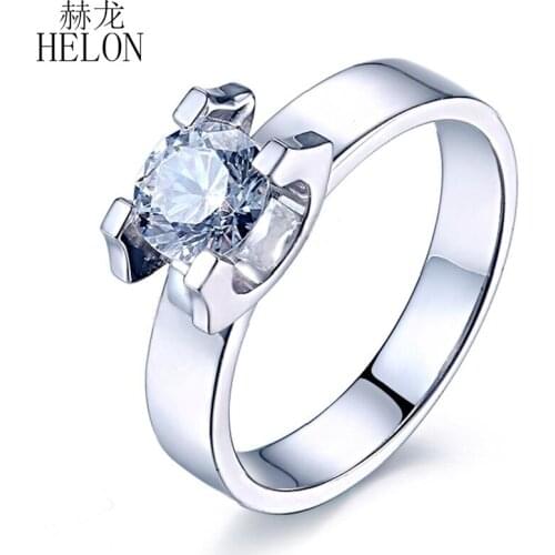 HELON Sterling Silver 925 Fine Jewelry Wedding Ring Flawless Round 6.5mm 100% Genuine AAA Graded Cubic Zirconia Engagement Ring