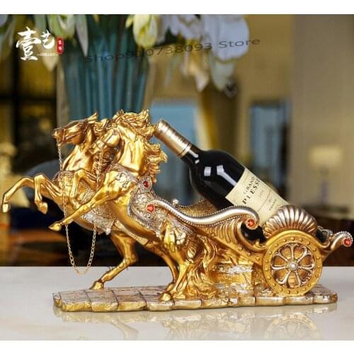European Style Creative Double Battle Horse Red Wine Shelf Ornaments Home Living Room High End Fashion Modern Light Luxury Wine