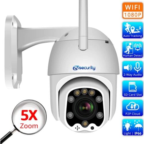 5X Optical Zoom WiFi PTZ IP Camera Outdoor H.265 HD 1080P AI Humanoid Detect Auto Tracking Dual Light Wireless Speed Dome Camera