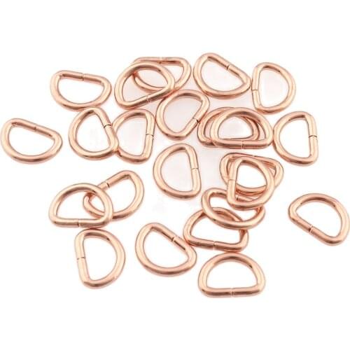 100pcs Rose gold Metal D-shaped buckle 10mm Small D rings Semicircle button Webbing Strapping Bag Hardware Accessories