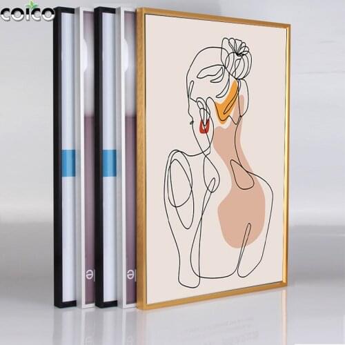 Metal Picture Photo Frame Abstract Line Art Female Body Figure Drawing Back Leaves Painting Minimalist Print Wall Canvas Poster