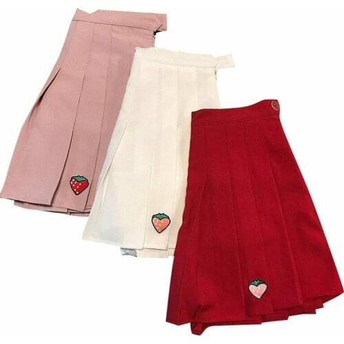 Kawaii Women Skirt Pleated Embroidery Preppy Harajuku Skirts Lolita Cute Uniform