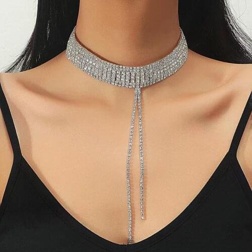 Fashion shining Rhinestone multi row collar Tassel Necklace Jewelry womens luxury crystal collar wide collar Chain Necklace Jew