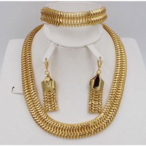 Fashion dubai gold jewelry setWedding Jewelry Set statement Necklace Bracelet for women Earrings free shipping ethiopian jewelry