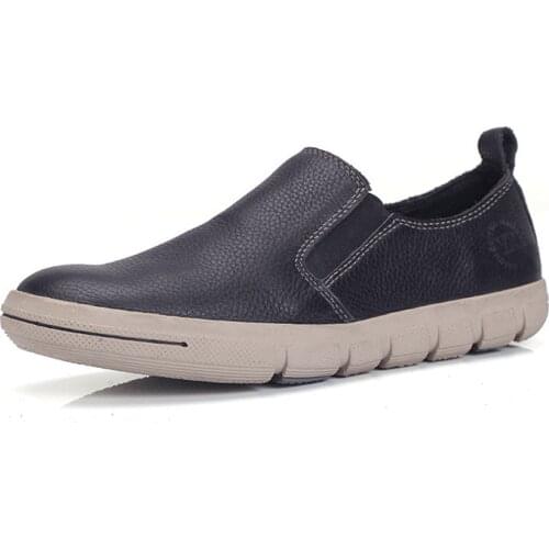 EXCARGO Slip On Lazy Shoes Men Genuine Leather Loafers Casual Shoes Autumn 2019 New Male Flat Drive Shoes Sneakers Black Loafer