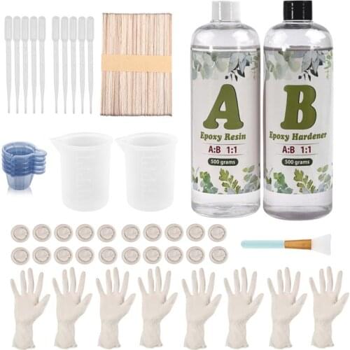 1000g 1:1 AB Epoxy Resin Glue Tools Kit Set Measuring Cups Gloves Silicone Brush For DIY Jewelry Making
