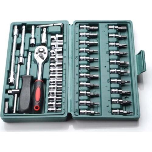 46 Pcs/Set Multifunctionl Ratchet Wrench Set Professional Mechanic Repair Tools Combination Kit with Carry Case for Car Repair