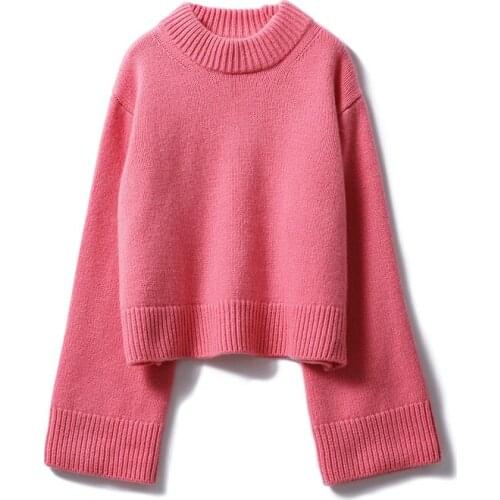 Fall Winter 2019 chic hot pink long sleeve 100% cashmere sweater women