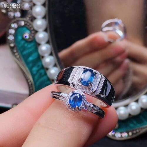 Couple Rings Set Natural Sapphire Lovers Ring Free shipping Finger ring Natural real blue Sapphire 925 sterling silver ring