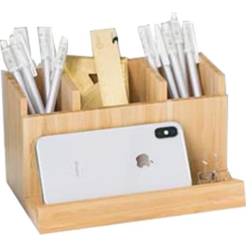 Bamboo Pen Holder 3 Block Pen Pot Desk Phone Holder Pencil Stand Korean Fantastic Square Style Pen Stands Pad Holder Storage