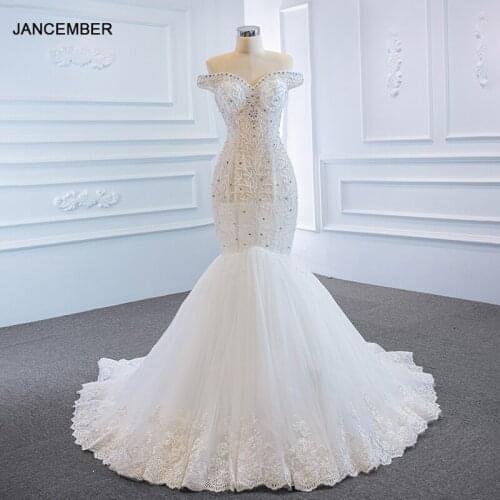 RSM67150 Transparent Fishtail Wedding Dress Applique Print Pattern Bridal Gown Formal Dress Beaded Decorative robe de mariée