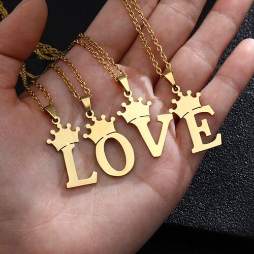 SONYA New Design A-Z Crown Initial Alphabet Letter Pendant Necklace Stainless Steel Chain Woman Man Jewelry Collier Bijoux