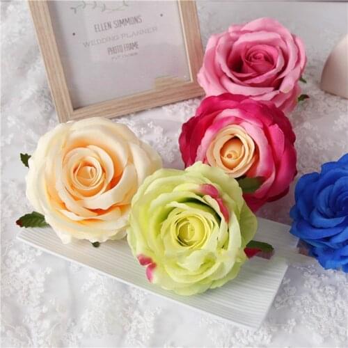 High Quality Artificial Flower Head 9cm Retro Rose Heads Silk Flower Wedding Arch Road Lead Flowers Christmas Party Decoration