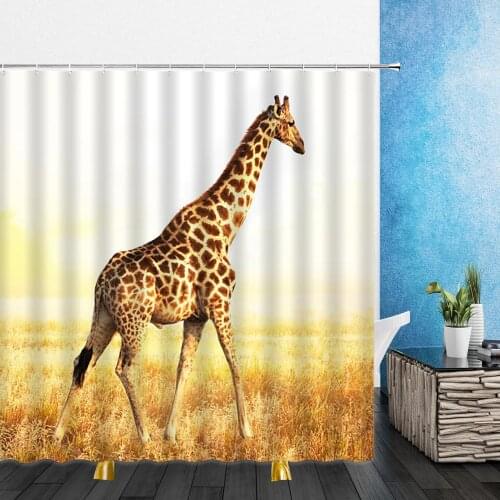 Animal Shower Curtains Giraffe Natural Landscape Flowers Green plants Waterproof Bathroom Home Decor Bathtub Polyester Curtain