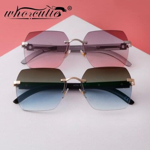 Trendy Rimless Square Sunglasses Women Shades Gradient Pink Lens Ocean UV400 Metal Rectangle Sun Glasses Frameless Female Oculos