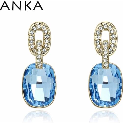 ANKA crystal earrings for women champagne gold color fashion jewelry wholesale new Main Stone Crystals from Austria #103265