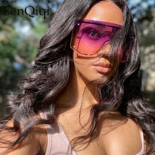 Oversized Women Blue Yellow Gradient Sunglasses Fashion Rimless Metal Female Shades Luxury Brand Designer Personality Eyewear