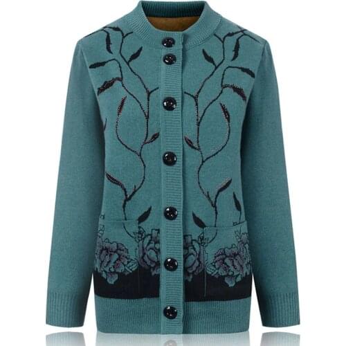 Middle-aged and Elderly Women Sweaters Cardigan Winter Sweater Knit Coat Female Single-breasted Casual Plus Size Jacket Top R445