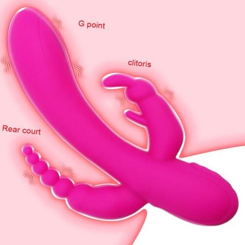 Powerful Dildo Rabbit Vibrator Silicone Anal Vaginal Clit Stimulator Massager 3 In 1 Rechargeable Sex Toy for Women or Couples