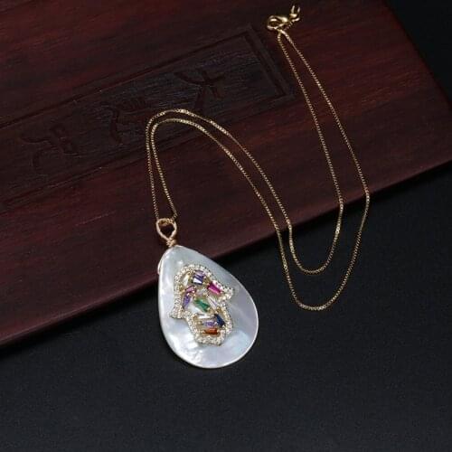 White Pure Cz Glass Crystal Paved Virgin Mary Religious Charm Natural Water Drop Shell Pendant Women Choker Necklace For Gift