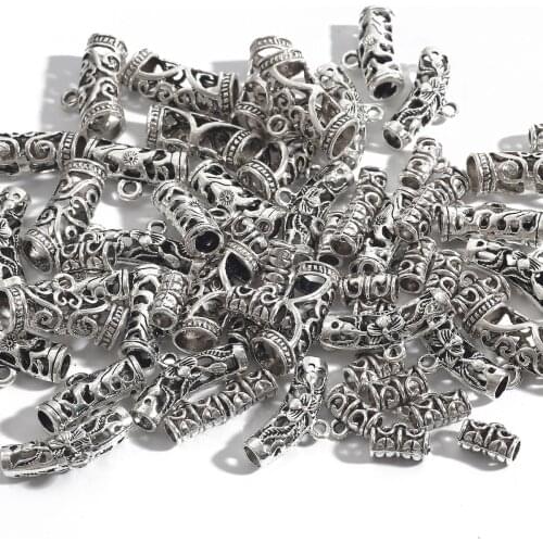 10Pcs Big Hle 4-7mm Tibetan Silver Tube Beads Metal Spacer DIY Beads Tube Charms for Jewelry Making Bracelets Necklace