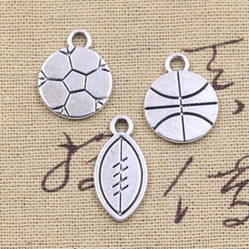 15pcs Charms Football Soccer Basketball Ball Antique Silver Color Pendants DIY Crafts Making Findings Handmade Tibetan Jewelry