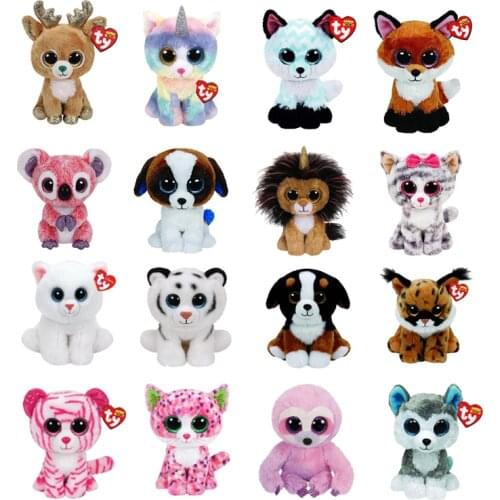15CM Ty Beanie Babies Larry The Lynx Cat Unicorn Cow Flamingos Stuffed Animal Fox Dog Owl Elk Bear Bunny Toy Child Birthday Gift