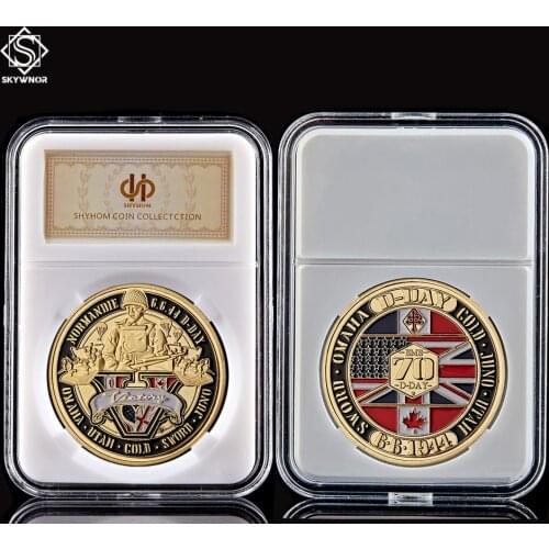 1944.6.6 D-Day WWII Normandie War Sword Omaha 70th Anniversary Gold Challenge Coins Collectibles With PCCB Display