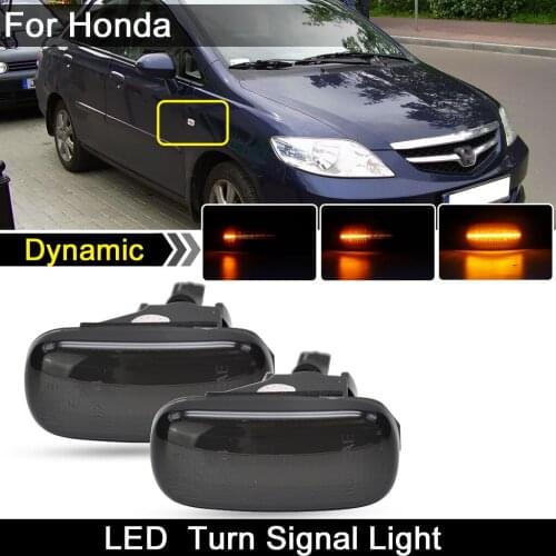 2Pcs For Honda Accord Civic Fit Integra City Stream CR-V Odyssey Smoke Lens LED Side Marker Light Dynamic Amber Turn Signal Lamp