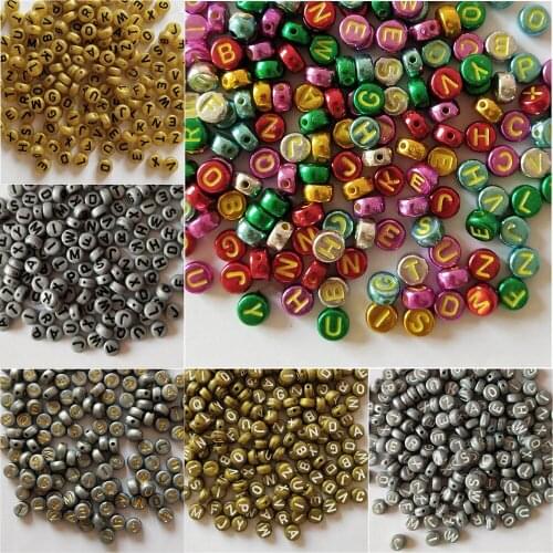 200pcs/620pcs Metal Color Letter Beads Acrylic Round Alphabet Loose Beads for Jewelry Making DIY Charm Bracelet Accessories