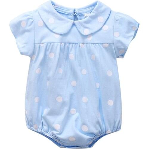 2020 Summer Baby Clothes Cotton Infant Triangle Romper Girl Clothing Short Sleeved Polka Dot Printed Lapel Climb Clothes