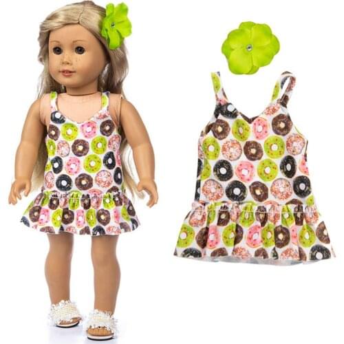 43cm Baby Doll strap beach dress with flower 18 Inch american og girl Doll clothes summer swim wears