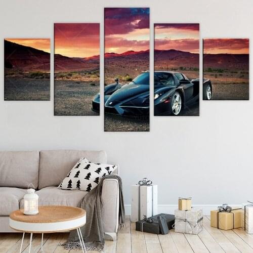 5 Pieces HD Print Sports Car Ferrari Enzo And Sunset Poster Paintings On Canvas Wall Art for Home Decorations Wall Decor Artwork