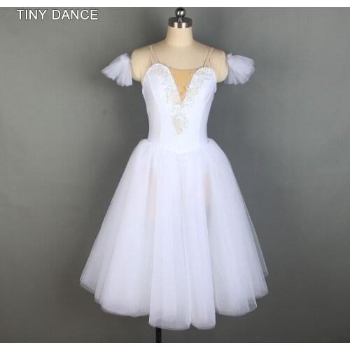 White Spandex Bodice with Nude V Neck Ballet Dance Tutu with Wings Camisole Leotard Dress for Adult Girls Dance Wear 19835