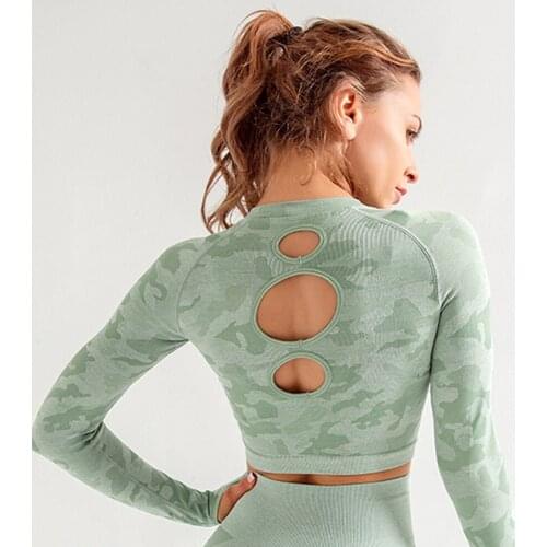 Seamless Yoga Top Camouflage Long Sleeve Workout Tops Women Fitness Yoga T-shirts Crop Tops Sportswear Women Shirts Gym Clothing