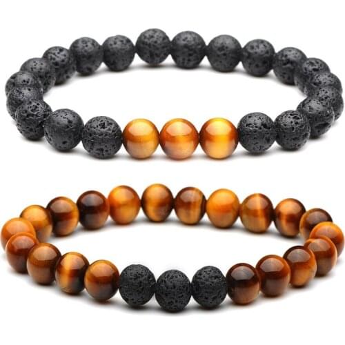 8mm Black Lava Stone Beads Bracelet DIY Arom Essential Oil Perfume Diffuser Yoga Jewelry Women Tiger Eye Energy Stone