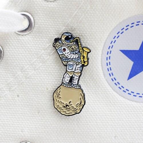 Personality Space Planet Travel Star Theme Brave Adventure Pins Astronauts With Sax Brooches For Kids Funny Knapsack Jewelry