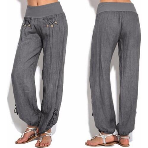 Women Black Button Cotton Linen Pants Casual Loose Trouser Wide Leg Pants Summer Beach cargo pants women Sweatpant pantalones