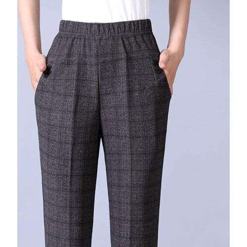 Autumn Winter Middl Aged Women Warm Velvet Elastic Waist Casual Straight Pants Female Trousers Plus Size Clothing