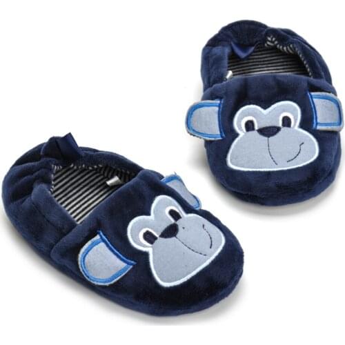 Toddler Boy Slippers Fshion Monkey Kid Baby Boy High-Quality Suede Cartoon Mouth Monkey Slippers Indoor Warm Antiskid Slippers