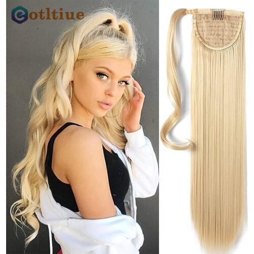 Eotltiue 16-24'' Inch Wrap Around Long Straight Ponytail Human Hair #613 Color Clip In Ponytail Remy Hair Extensions For Blonde