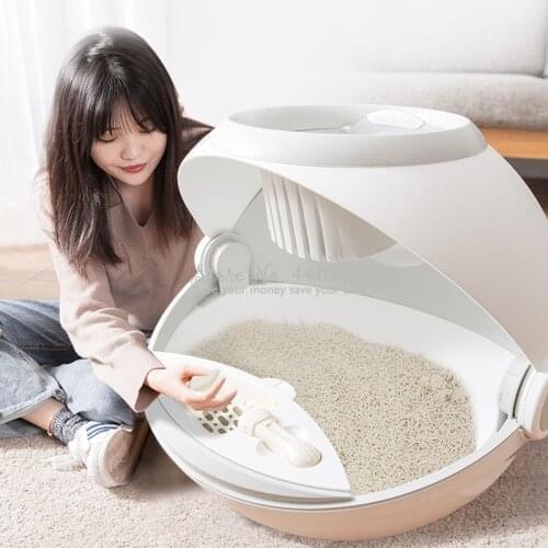 Cat Litter Box with Cat Litter Scoop Carbon Filtered Fully Enclosed Rounded Roll-Top Lid Spill prevention Cat Toilet Tray Box