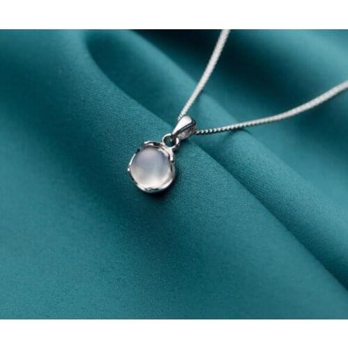 7mm small 100% real 925 Sterling Silver Jewelry White Chalcedony Necklace Pendant C-D7782