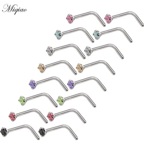 Miqiao 2pcs New Creative Stainless Steel L-shaped Nose Nail Exquisite Piercing Jewelry