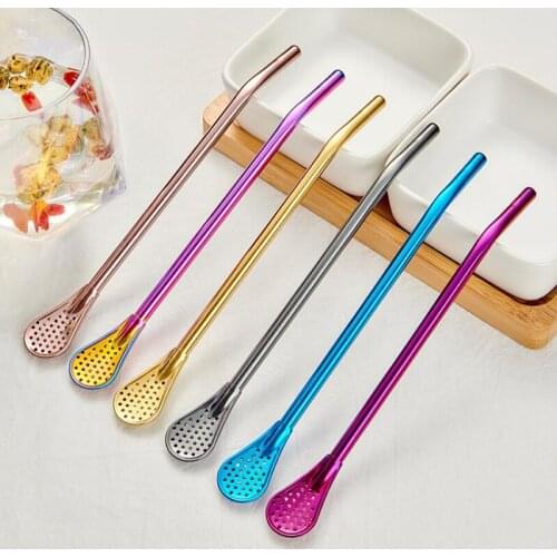 Reusable Stainless Steel Drinking Straw Filter Mixing Spoon Tea Coffee Tableware Suitable For Restaurants And Families