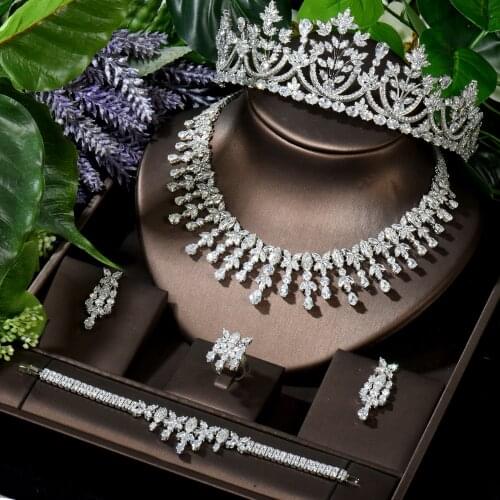 HIBRIDE Water Drop Cubic Zircon Jewelry Sets For Women Luxury Big Tiaras Crown Saudi Arabic Dubai Jewelry Sets Bijoux N-1648