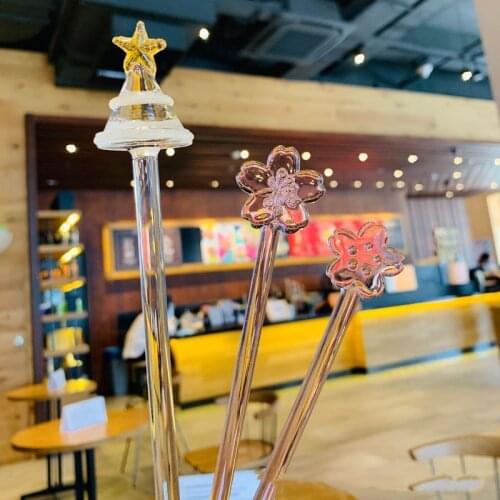 2021 New Sakura Glass Stirring Stick Pink Girl Coffee Stirring Stick Cute Cat Claw Glass Crystal Stirring Stick