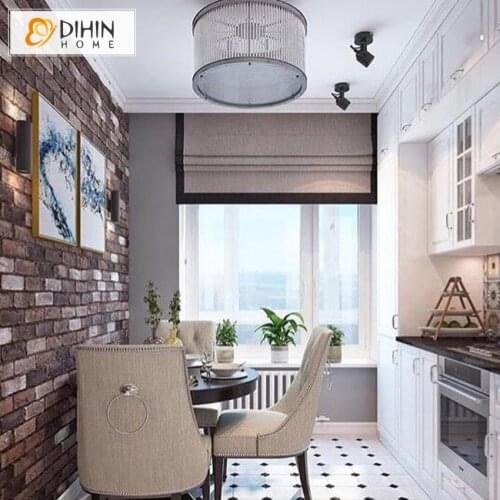 Flat Linen Roman Shade With Trim Light Filter / Full Blackout Roman Shades Window Curtains For Living Room