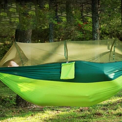 57Portable Outdoor Camping Hammock with Mosquito Net High Strength Parachute Fabric Hanging Bed Hunting Sleeping Swing