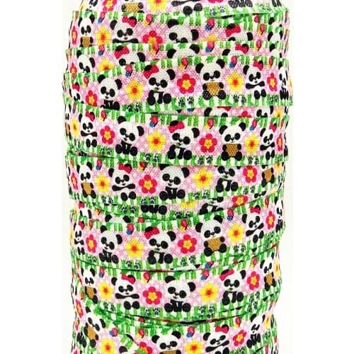 Q&N ribbon wholesale/OEM 5/8inch 16mm 161020006 panda printed fox folded over elastic FOE for hairbows free shipping